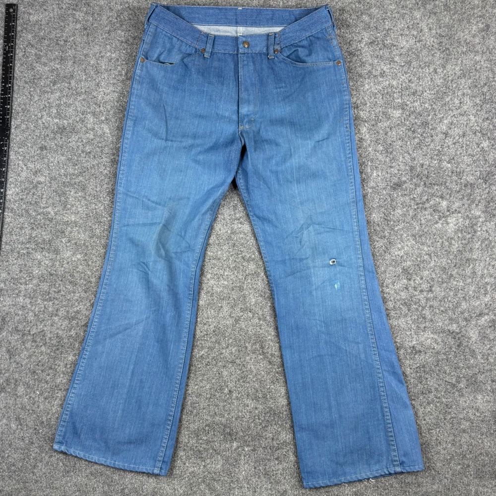 Perma-Prest Jeans Mens Size 33x30 Blue Denim Straight Leg Vintage Distressed USA